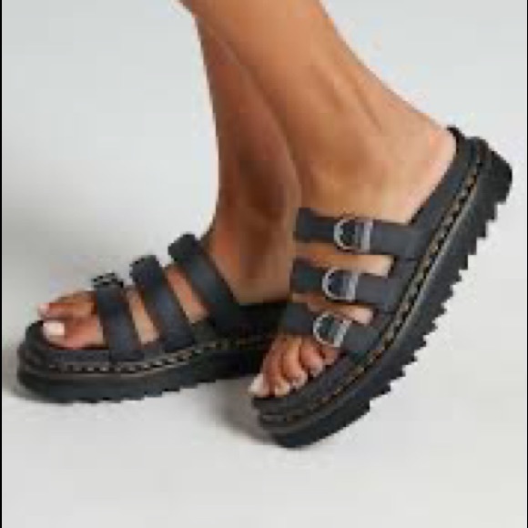 NEW Dr. Martens Blaire Slide Black 3 strap slip on  platform slides Sandals 7 - Picture 5 of 12